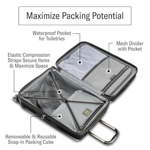 Samsonite Carry-On Pro Front Pocket Hardside Expandable 21-Inch Octiv Luggage: Durable & Impact Resistant, 360° Aero Trac Spinner Wheels, Adjustable Telescopic Handle, TSA Approved Lock - Silver