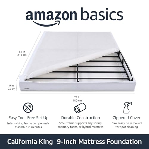 Amazon Basics Smart Box Spring Bed Base, 7-Inch Height Mattress Foundation, Tool-Free Easy Assembly, Queen, 79