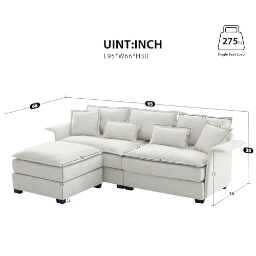 P PURLOVE Convertible Sectional Sofa Couch with Double Cushions, L Shape Couch with Ottoman, Bentwood Armrests for Living Room, Apartment, Office (Dark Grey)