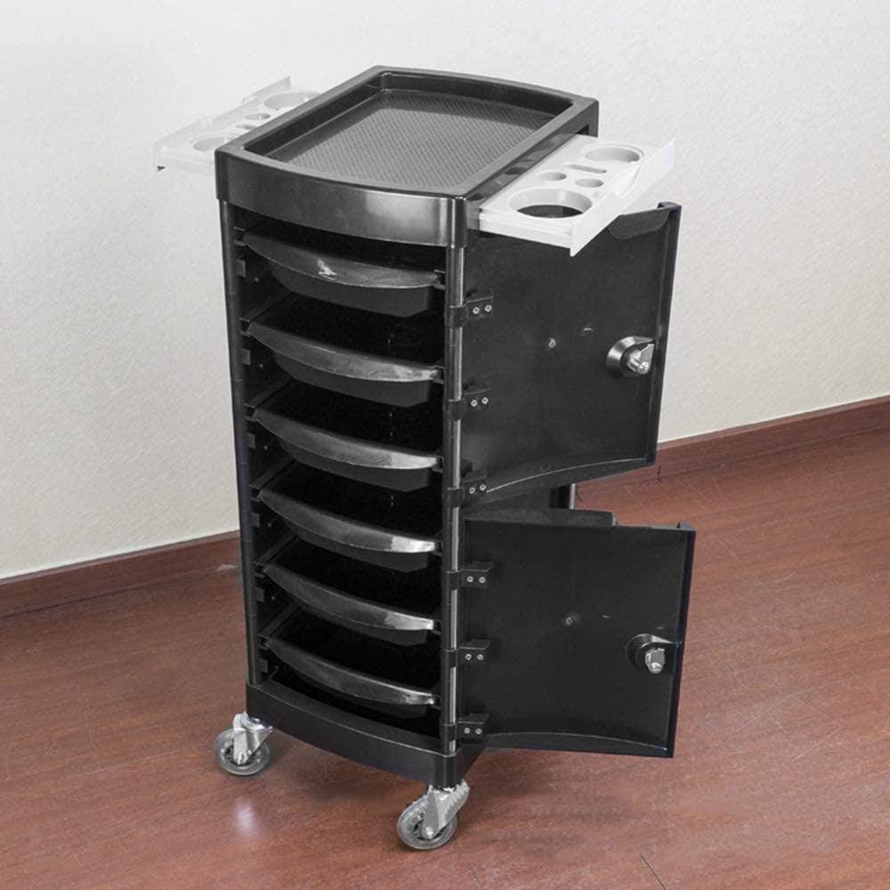 Serving Trolley Storage Trolley Rolling Cart with Tool Holder and Lockable Cabinet Door 6 Drawers Beauty Salon Salon Trolley
