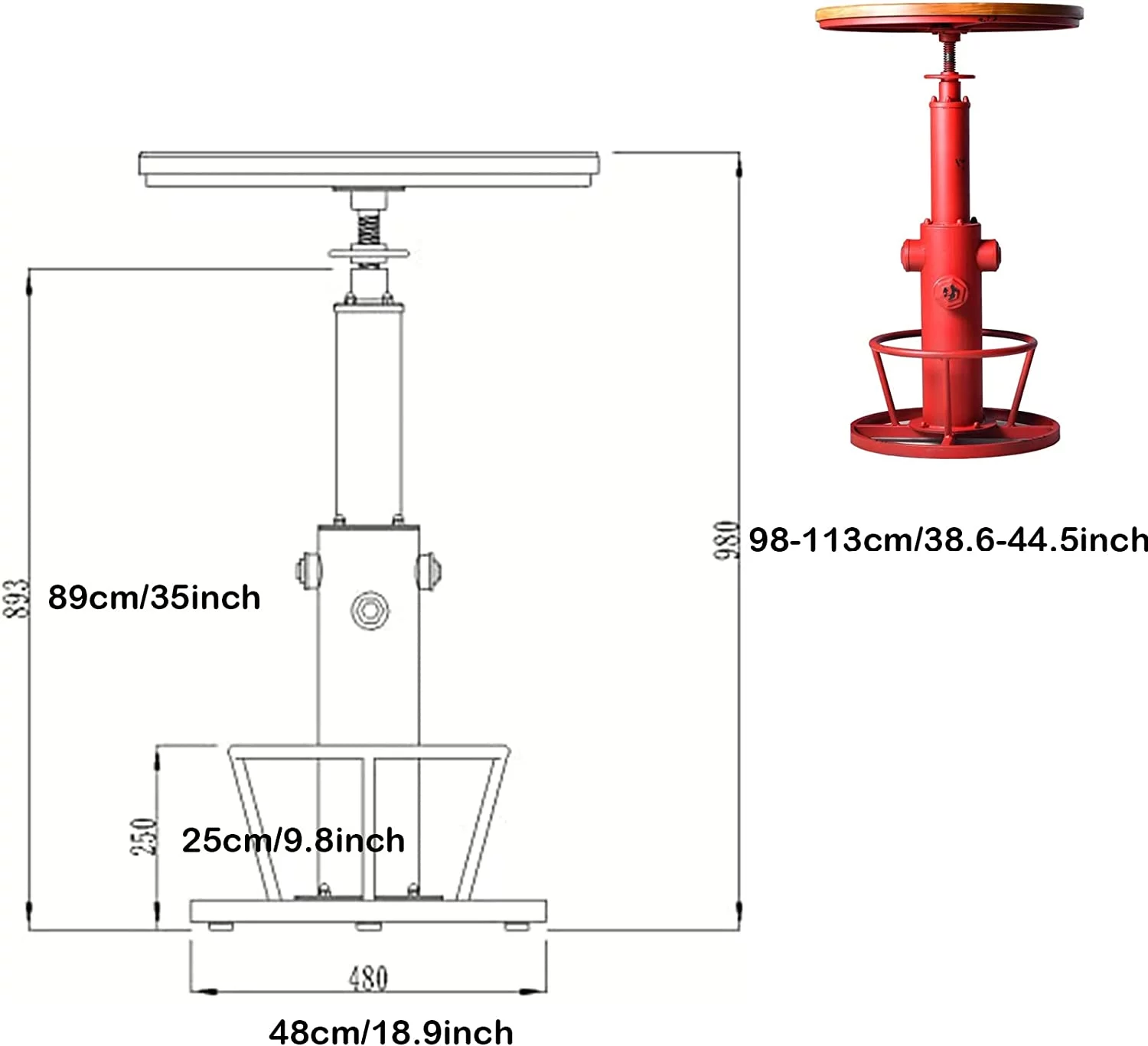 Minority Industrial Bar Table Swivel Round Wooden Top Height Adjustable 38.6-44.4inch Vintage Kitchen Dining Chair Coffee Table Hydrant Design Bistro Table