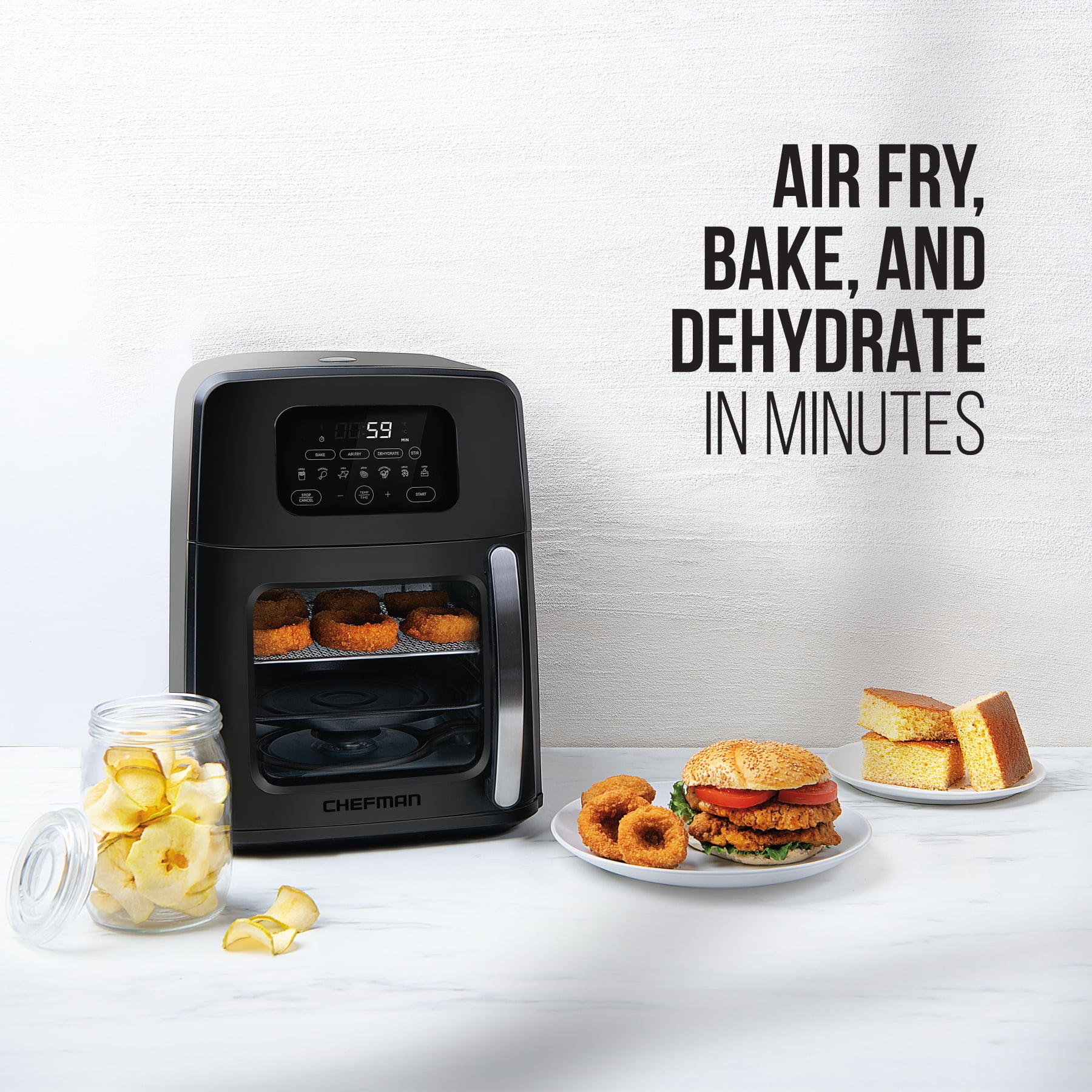 Chefman Auto-Stir Air Fryer Convection Oven, Large 12-Quart, Rotisserie, Bake, Touch Control