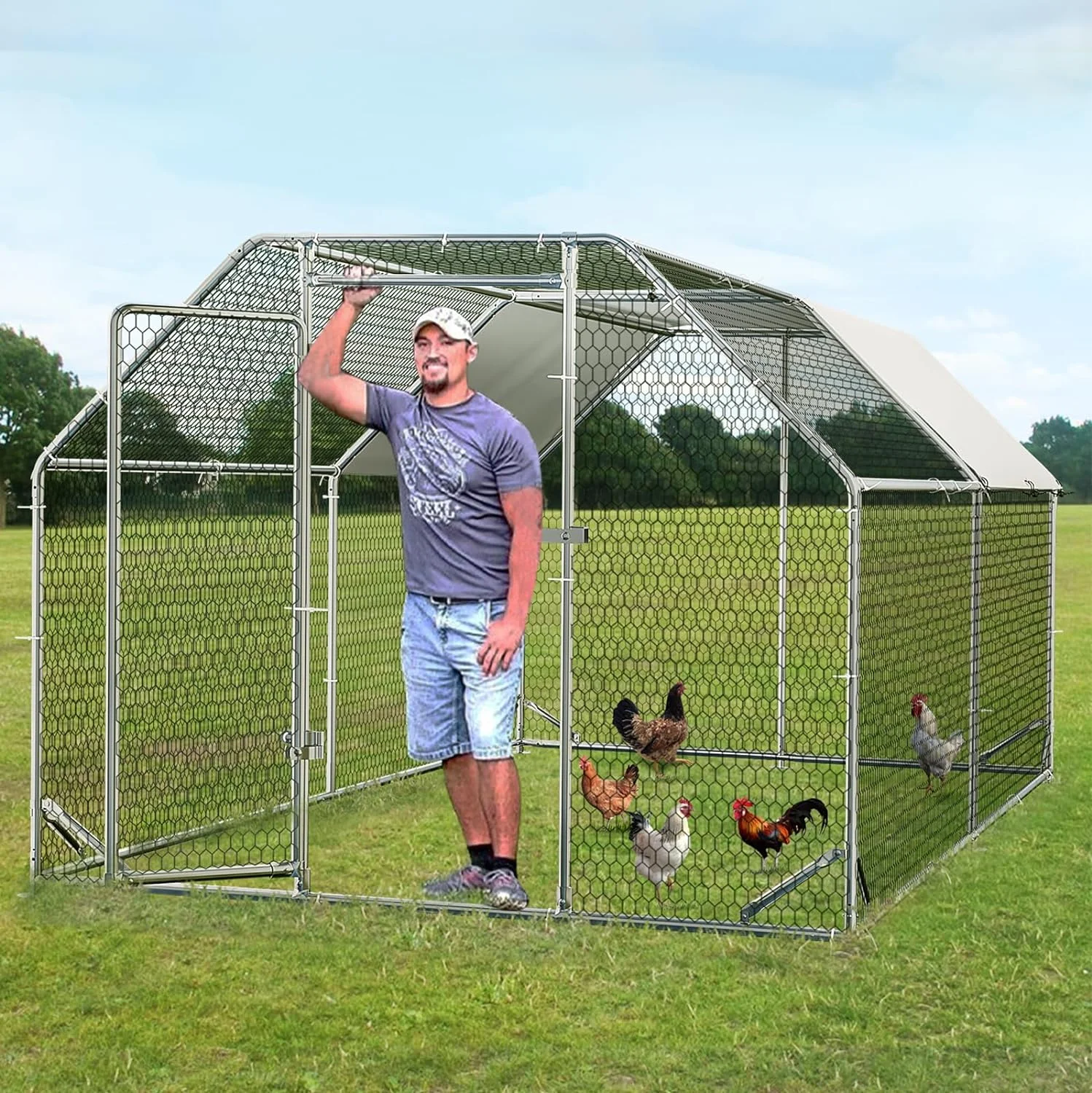 Vitesse Large Metal Chicken Coop, Walk in Wire Chicken coops Runs