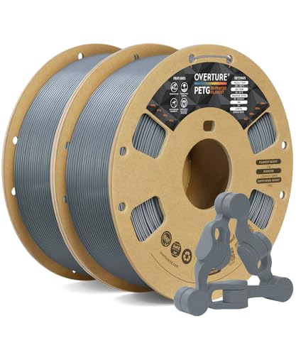 OVERTURE PETG 3D Printer Filament 1.75mm, Neatly Wound Durable PETG 2kg Spool (4.4lbs), Strong Toughness Filament, Dimensional Accuracy +/- 0.02mm, Fit Most FDM Printers (Black (2-Pack))