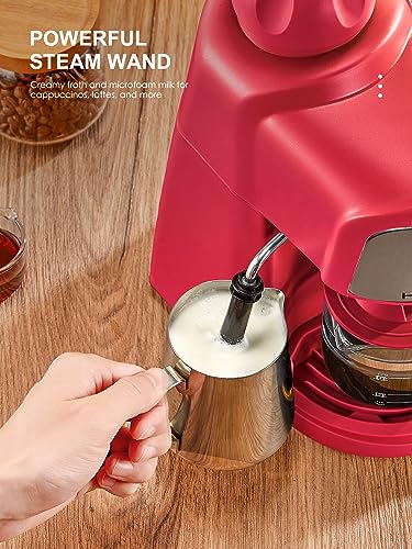 Espresso Machine, 3.5Bar Espresso and Cappuccino Machine with Fast Heating Function, 1-4 Cups Coffee Maker with Milk Frothing Function and Steam Wand (Red)
