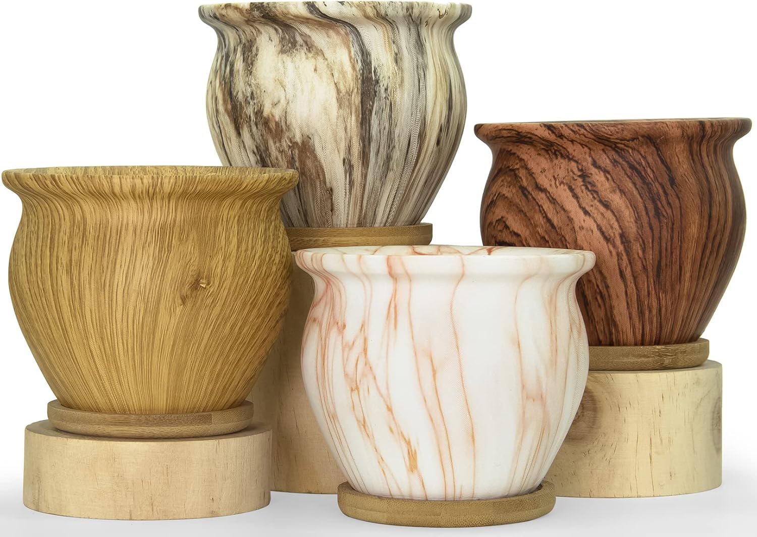 ARTKETTY Succulent Pots, 4.5 Inch Small Succulent Planter Pot with Drainage Bamboo Trays, Ceramic Flower Pots for Indoor/Outdoor Cactus Plants Set of 4