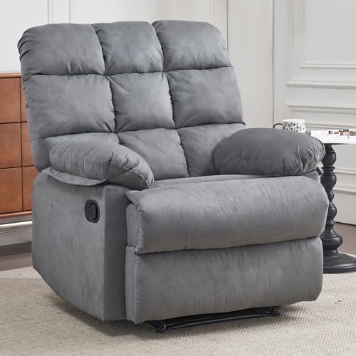 Rocker Recliner Chair for Adults, Overstuffed Large Manual Rocking Recliner, Upholstered Soft Fabric Living Room Reclining Sofa Chair(Gray)