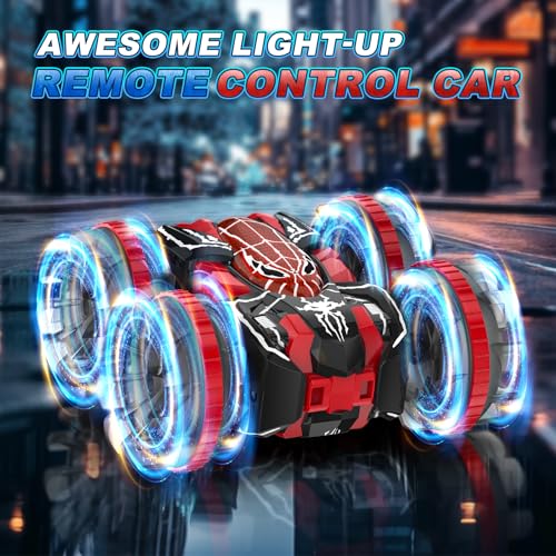 Waterproof Remote Control Car，4WD Amphibious 2.4 GHz RC Car Remote Control Boat，360°Rotation RC Stunt with LED Lights，Boys Girls Gifts All Terrain Water Beach Pool Toy