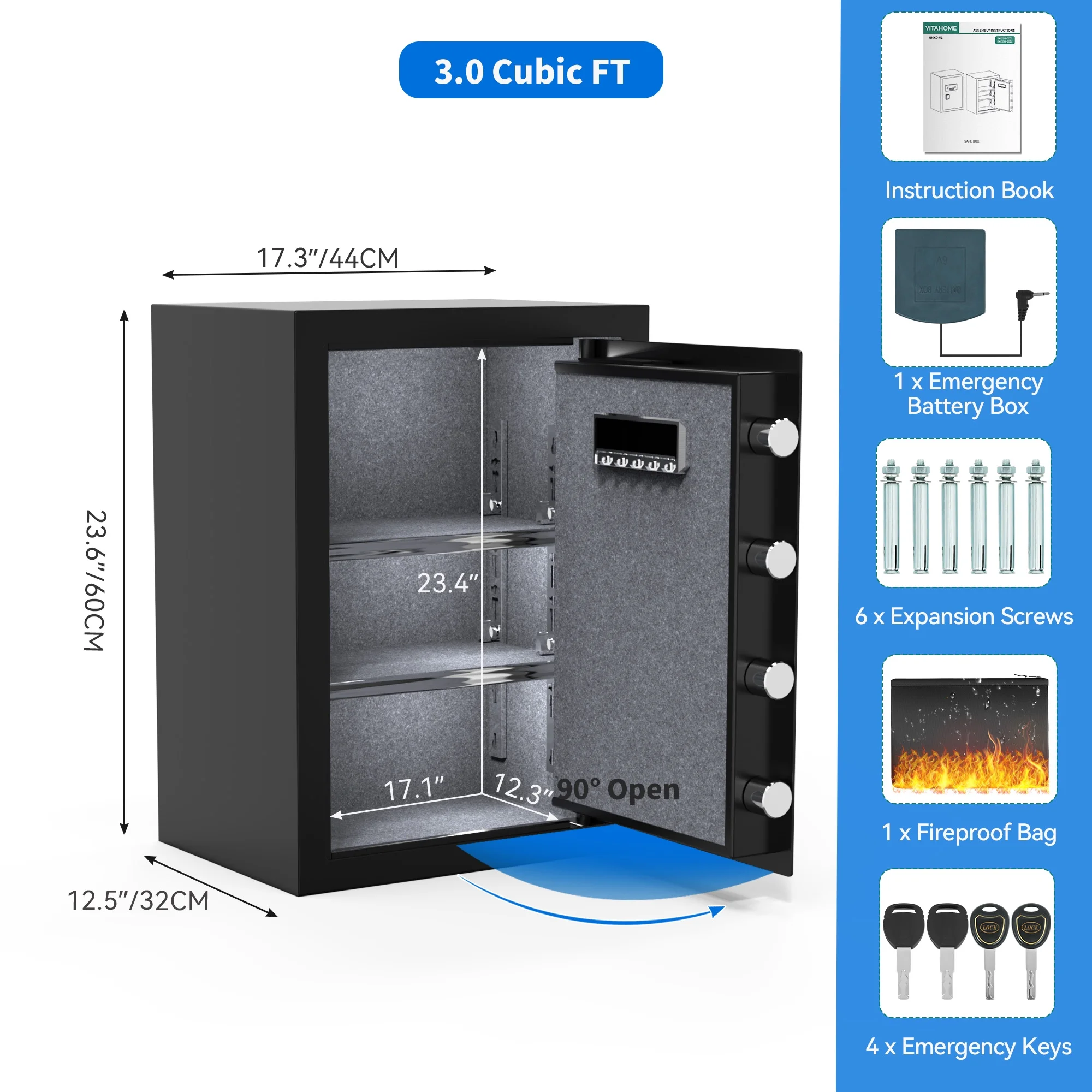 Dextrus Fireproof Safe Box 3 CU.FT,Security Safe Box with Digital Keypad, Fireproof Bag, Adjustable Shelves and LED Lighting for Storing Cash, Jewelry, Pistols, Documents in Home & Office & Hotel