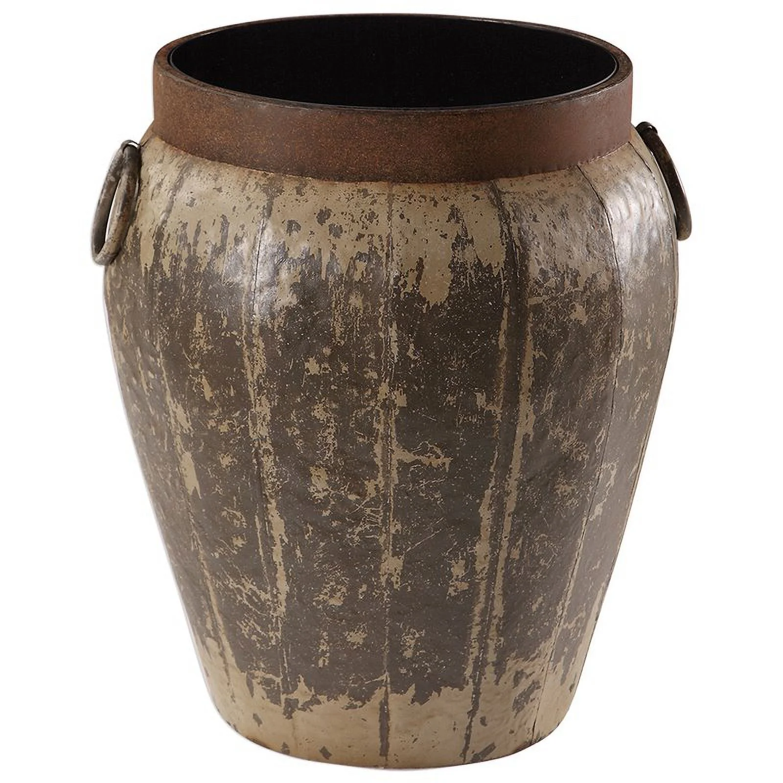 Home Square Glass Top Metal Drum End Table in Brown and Ivory - Set of 2