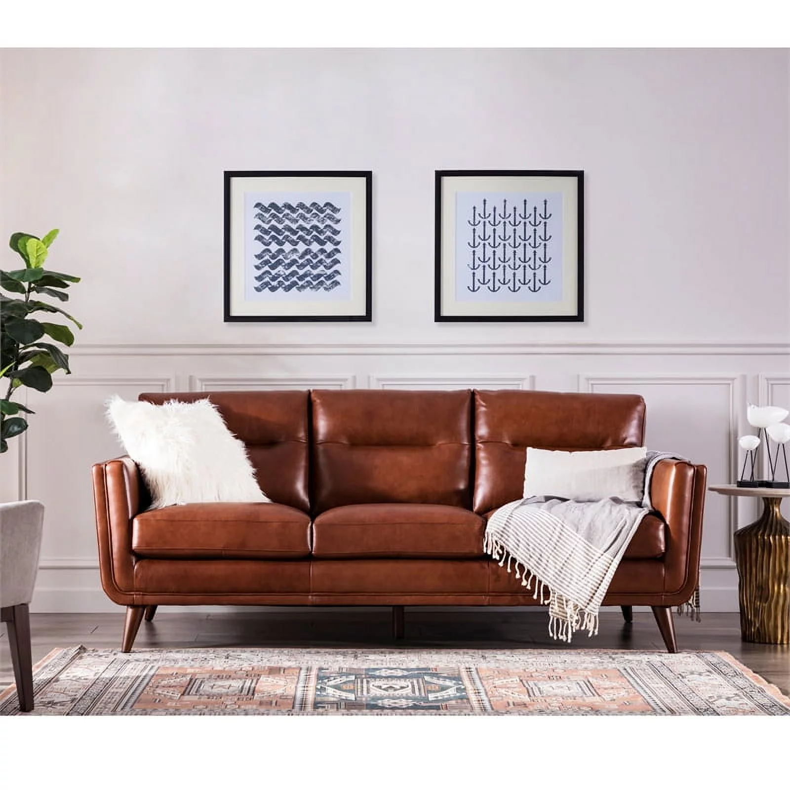 Bowery Hill Mid-Century Leather Sofa in Cobblestone Brown