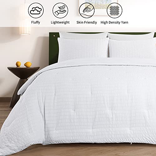HOMBYS Oversized King Seersucker Comforter Set 128x120, Ultra Soft White Seersucker Bedding Comforter Set, Lightweight Microfiber Down Alternative Comforter 3 Piece Set (1 Comforter, 2 Pillowcases)
