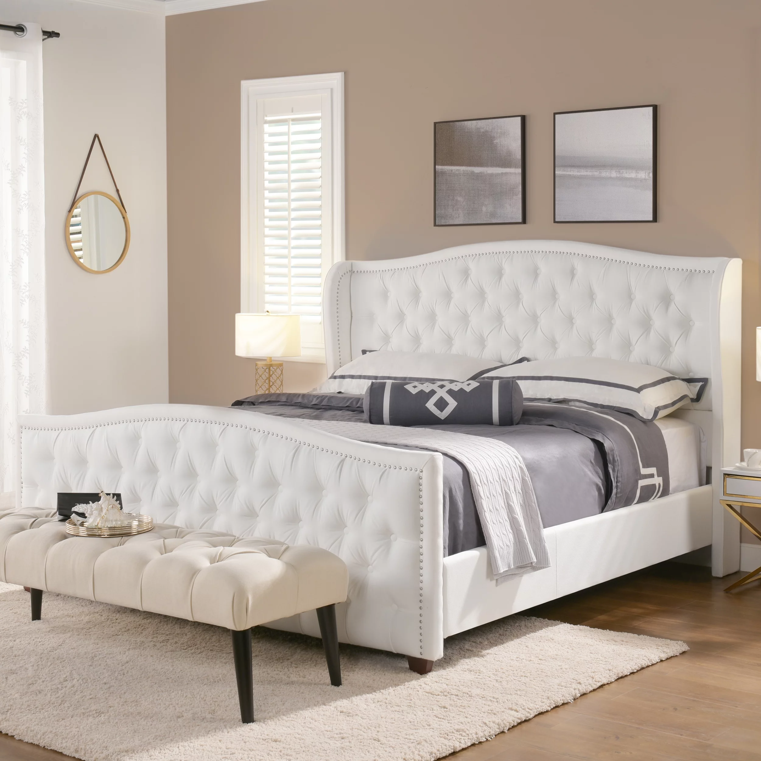 Marcella Tufted Wingback King Bed Bright White