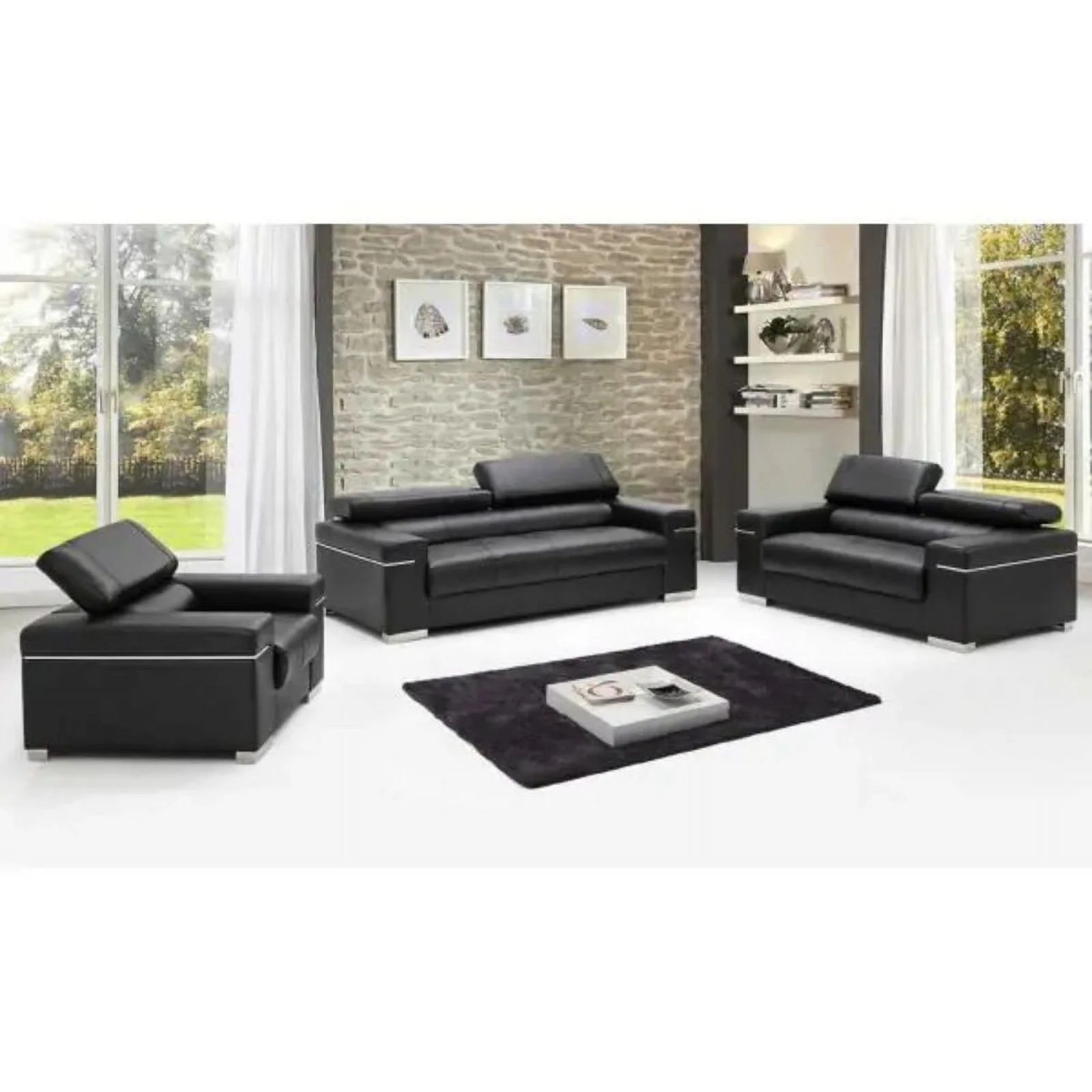 Soho Leather Sofa Set, Black, 2-Piece
