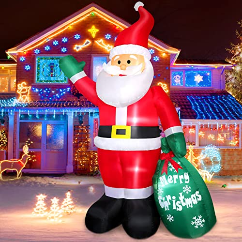 8 FT Christmas Inflatable Santa Claus Outdoor Decoration for Yard, Blow up Santa Decor with Big Gift Bag, Built-in LED Lights for Garden Patio Lawn Home Indoor Winter Holiday Party, IP44 Weatherproof