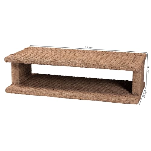 bali & pari Rhinos Handwoven Seagrass Coffee Table with Open Shelf – Rectangular Wicker Center Table for Living Room, Coastal Boho Style