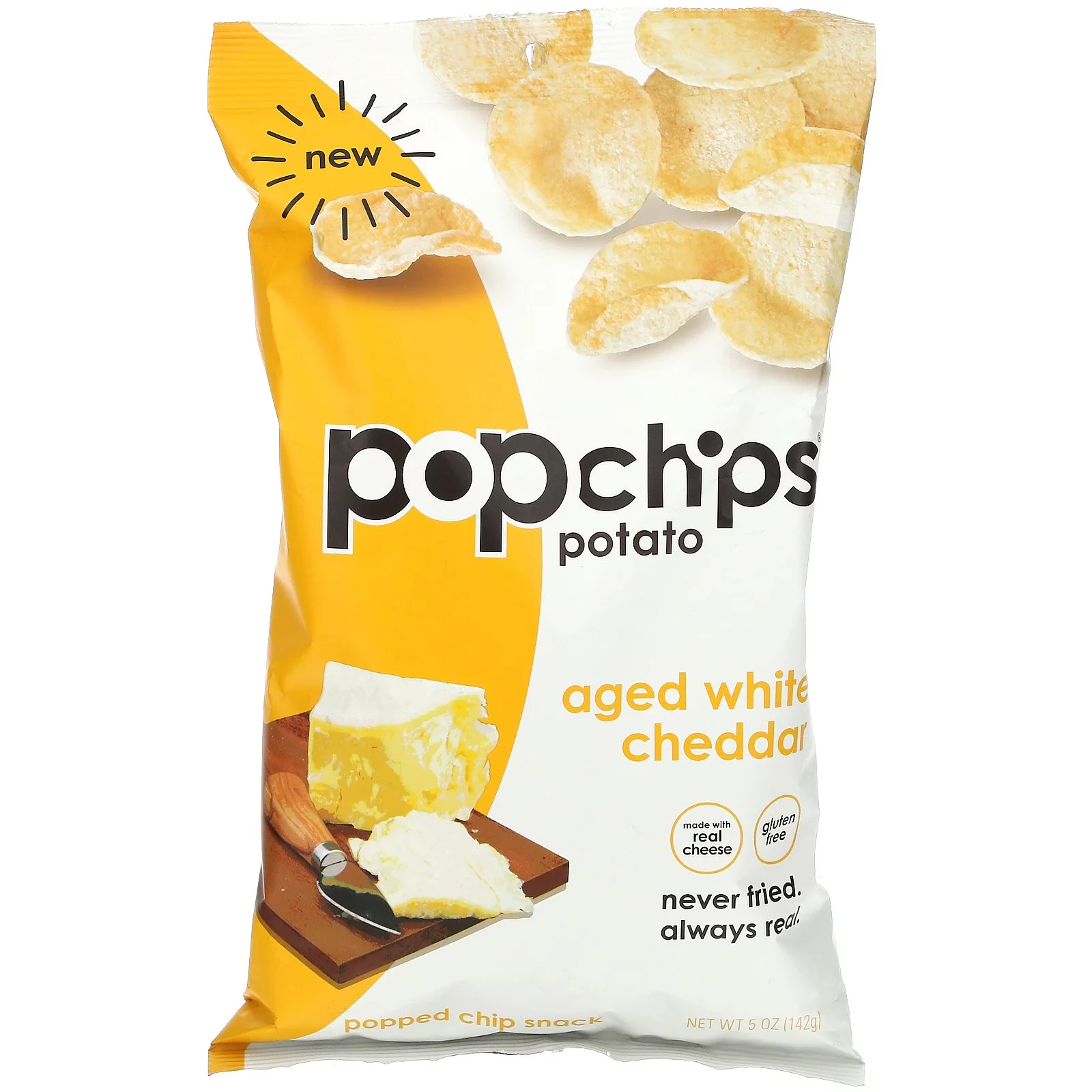 Popchips Potato Chips, Aged White Cheddar, 5 oz (142 g) Pack Of 12