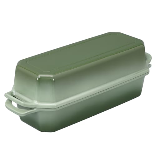 Bread Pan Cast Iron Loaf Pan with Lid Bread Loaf Pan 9x5 Inch Loaf Pan Enameled Cast Iron Sourdough Loaf Pan, DarkCyan