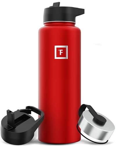 IRON °FLASK Camping & Hiking Hydration Flask with 3 Lids - Stainless Steel, Double Walled & Vacuum Insulated Water Bottle - Leak Proof & BPA Free (Midnight Black, Straw - 40 oz)