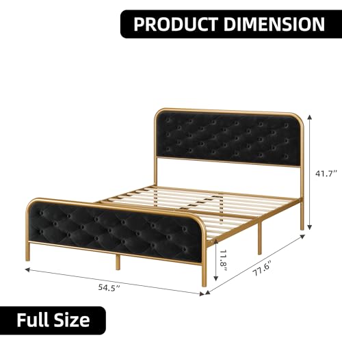 GAOMON Queen Size Bed Frame with Elegant Button Tufted Curved Headboard, Velvet Upholstered Platform Bed Frame, Golden Heavy Duty Mattress Foundation, Noise Free, No Box Spring Needed, Gold-Black