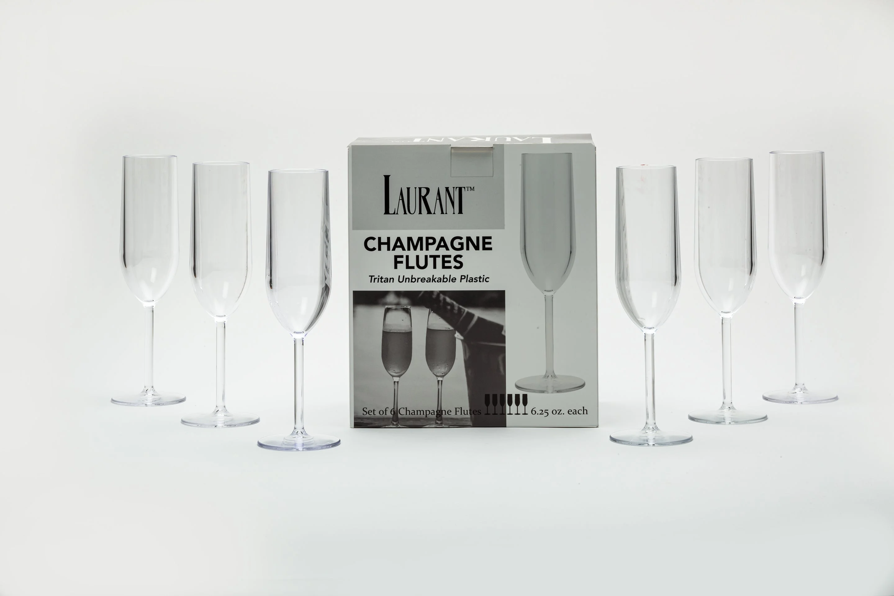 Disposable Champagne Flutes, Crystal Clear, Durable (Set of 6)