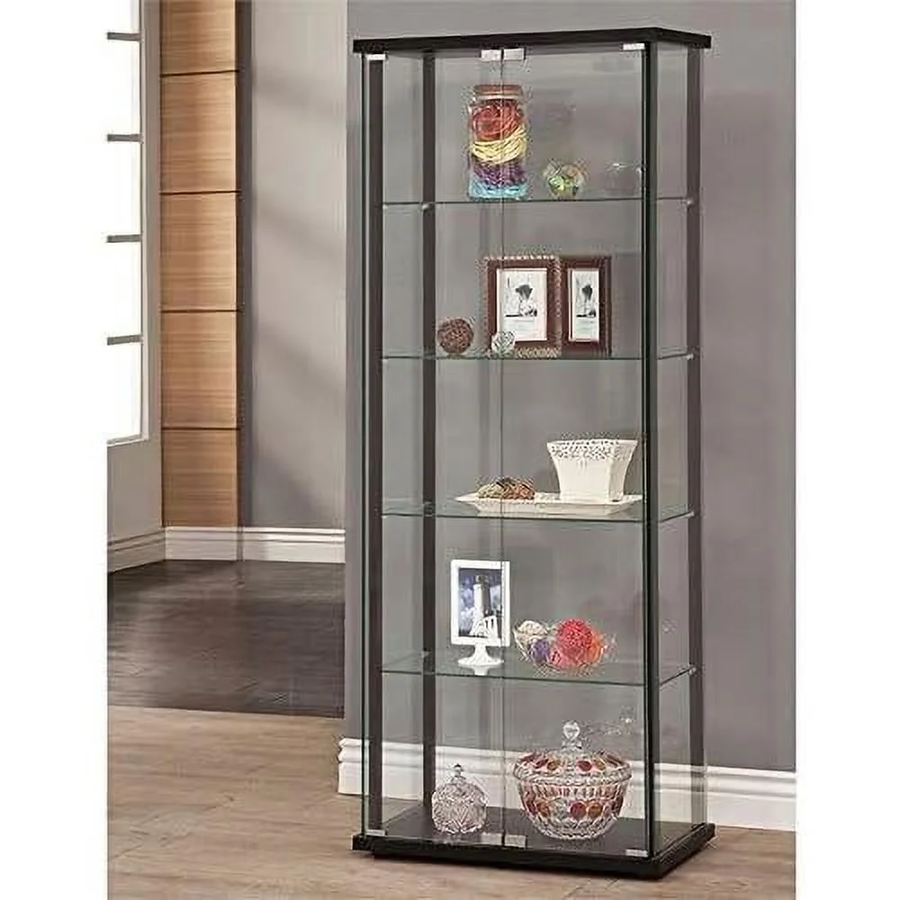 Traditional 5 Shelf Glass Curio Cabinet In Black