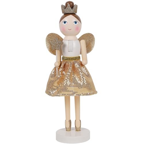 Joliyoou 14 Inch Christmas Nutcracker Figures, Wooden Nutcracker Golden Fairy Queen Holding A Lighted Snowflake Wand, Xmas Mantel Ornaments Tabletop Centerpieces Festival Shelves Decorations