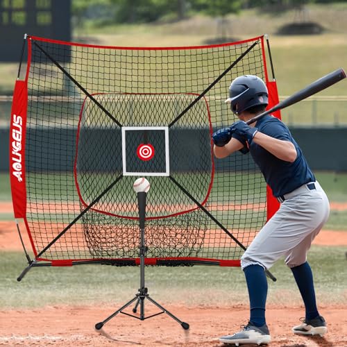 6'X6' Baseball Softball Practice Net with Batting Tee, Bonus Strike Zone Target and Bow Frame, for Hitting, Pitching, Catching