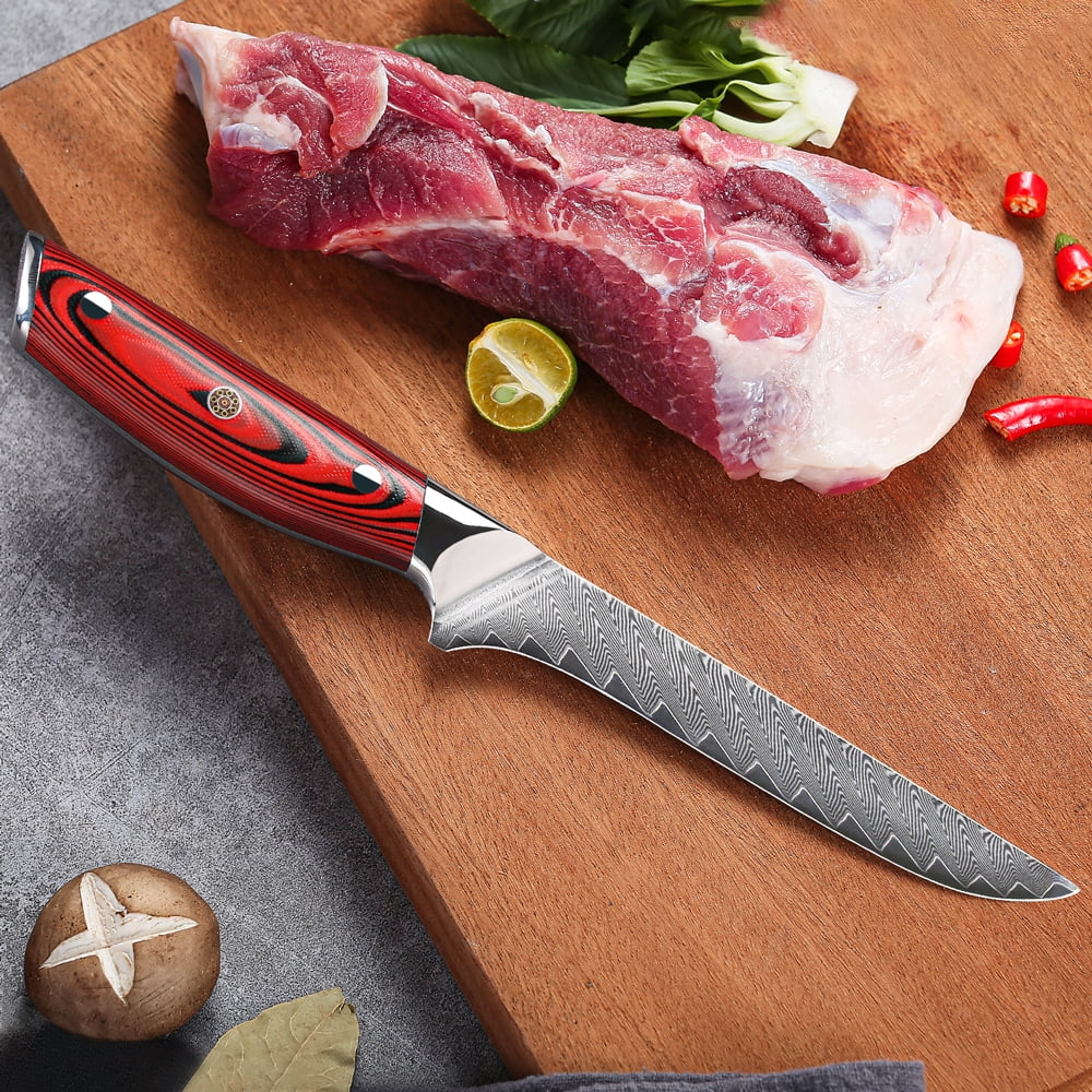 TURWHO 6.5inch Boning Knife 67-Layer Japanese VG10 Damascus Steel Kitchen Filleting Deboning Knife With Red G10 Handle