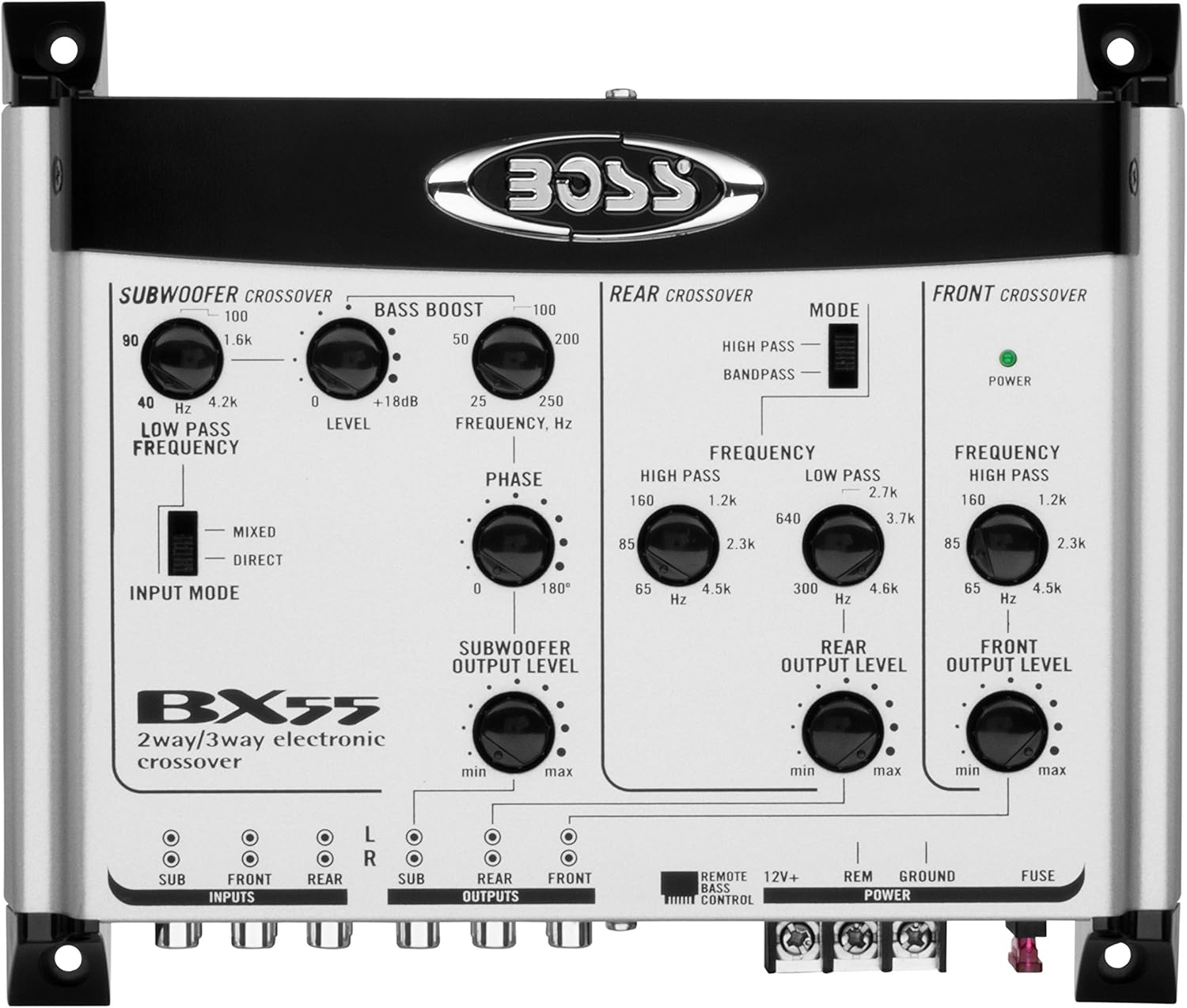BOSS Audio Systems BX55 2 3 Way Pre-Amp Car Electronic Crossover with Remote Subwoofer Control