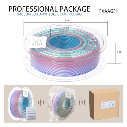Rainbow 3D PLA Printer Filament 1.75 mm, Matte 3 D PLA Printing Print Filament +/-0.03mm, 1kg/2.2lbs