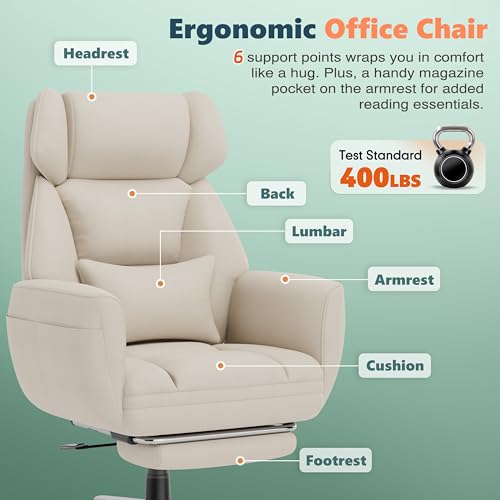 GABRYLLY Ergonomic Chair with Footrest – Wide Cross Legged Chair with Reversible Armrests, 120°Tilt, Heavy-Duty Base, Big and Tall Executive Chair Plus, Brown, GY82766