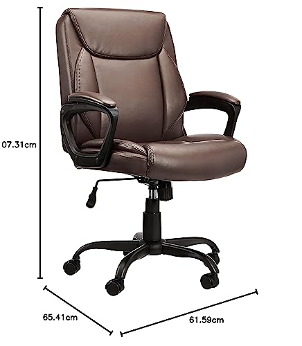 Amazon Basics Classic Puresoft PU Padded Mid-Back Height Adjustable Office Computer Desk Chair with Armrest, 26