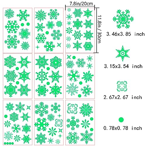 93PCS Glow in The Dark Snowflake Window Clings, Glass Window Snowflake Decals, Non-Adhesive Stickers, Static Stickers, Christmas Stickers for Children's Room Decoration Christmas Decoration