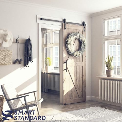 SMARTSTANDARD 6.8FT Sliding Barn Door Hardware Kit (Include 6.8ft Track Kit & Pull Handle Set & Floor Guide), Smoothly and Quietly, Easy to Install, Fit 36