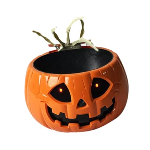 Halloween Candy Bowl, Halloween Animated Skull Bowl with Moving Skeleton Hand, Lighted Red Eyes