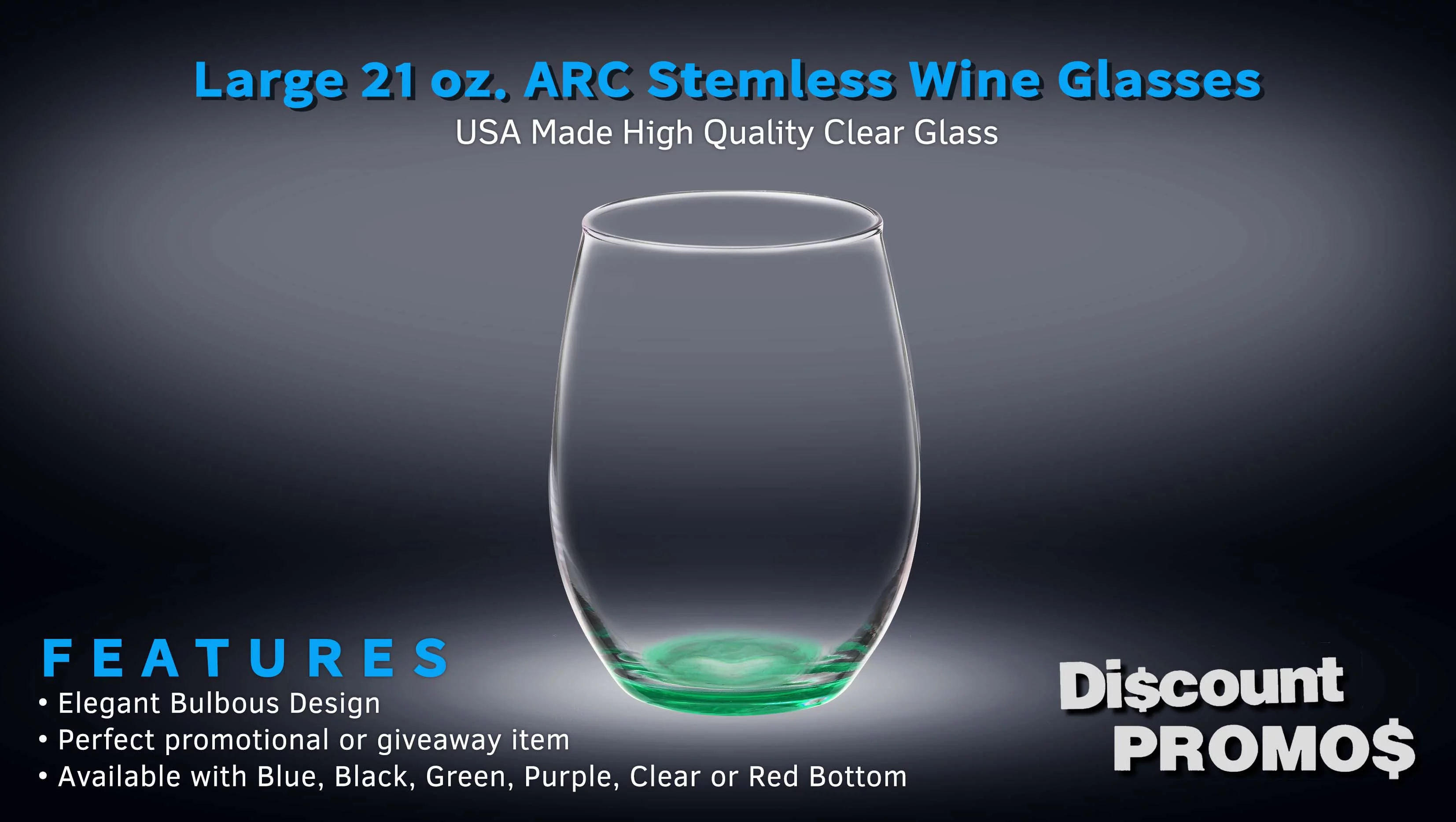10 ARC Stemless Wine Glasses Set, 21 oz. - Chardonnay, Cabernet, Merlot, Sauvignon - Green
