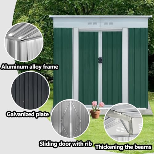 Aidek Outdoor Storage Shed, 5x3 FT Metal Garden Shed with Lockable Sliding Door & Vents, Tool House Waterproof Outside Storage Sheds for Garden Backyard Patio Lawn, Grey