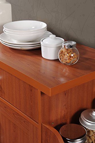 Hodedah Rolling Wood Kitchen Island Cart with Spice Rack, Towel Rack, Utensil Drawer plus Cabinet, White with Beech Top