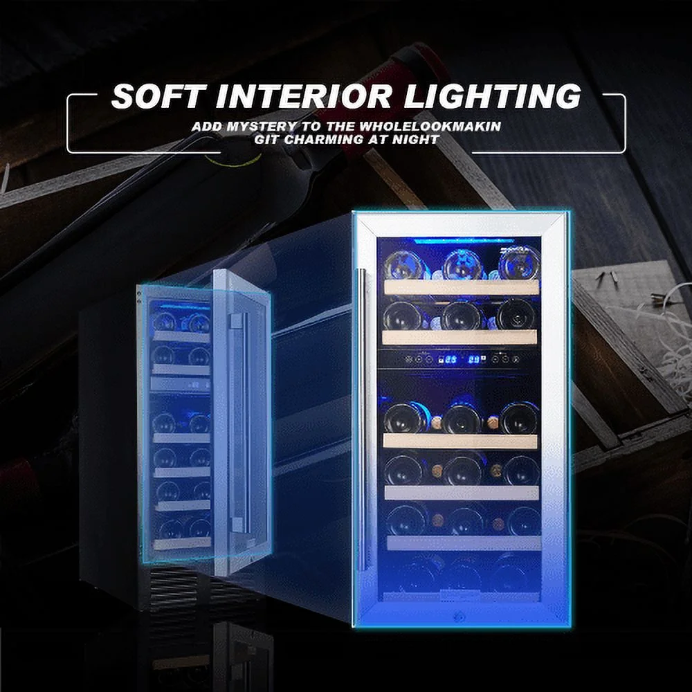 RIGO 15 Dual Zone Inch Wine Cooler Refrigerators 28 Bottle Fast Cooling Low Noise Wine Fridge with Professional Compressor Stainless Steel, Digital Temperature Control Screen Built-in or Freestandin