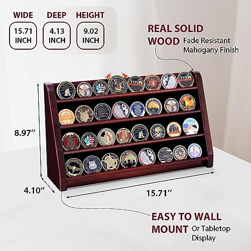 Challenge Coin Display Case, 5 Row Military Coin Wooden Holder Rack Stand Holds 50 Coins for Desk or Wall Mount, Coin Holders for Collectors (Black Finish)