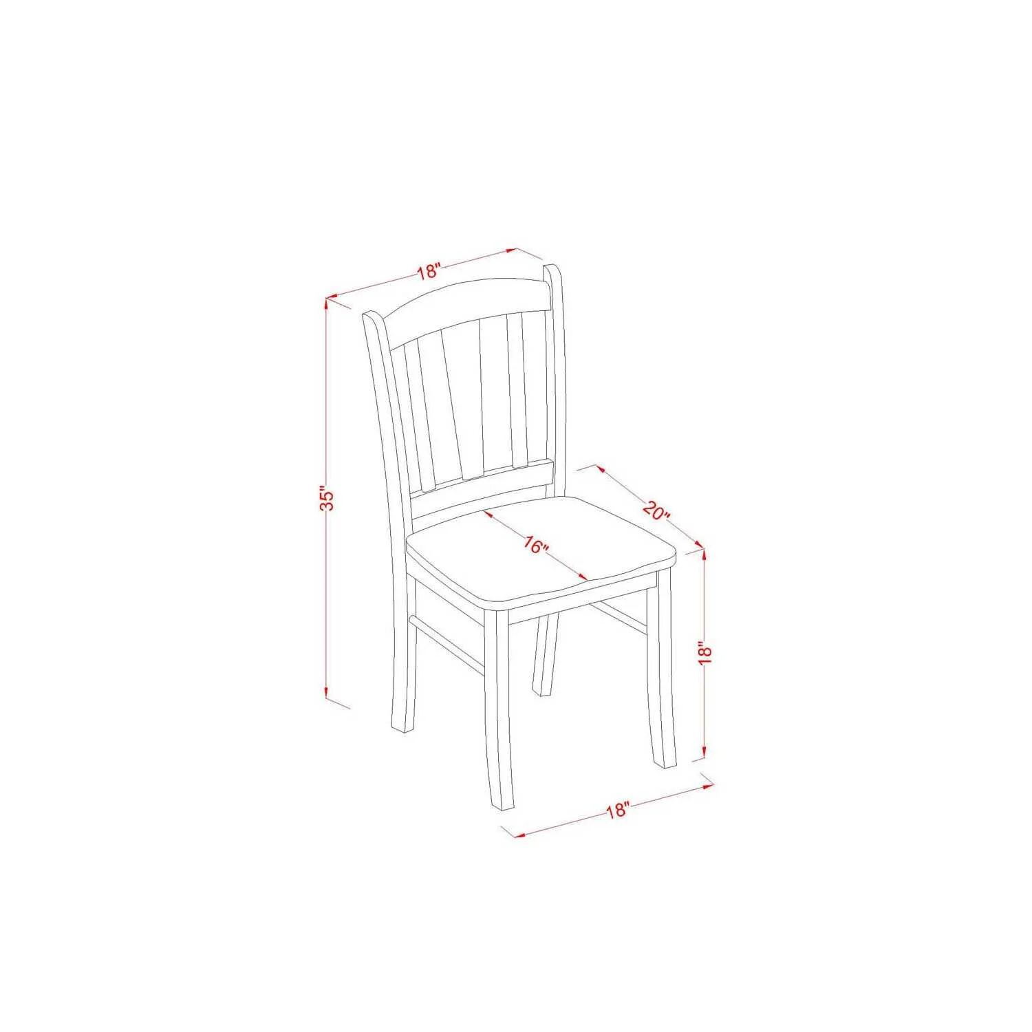 OXDL5-MAH-W - 5-Pc Dining Room Table Set- 4 Dining Chair and Dining Table - Wooden Seat and Slatted Chair Back - Mahogany Finish