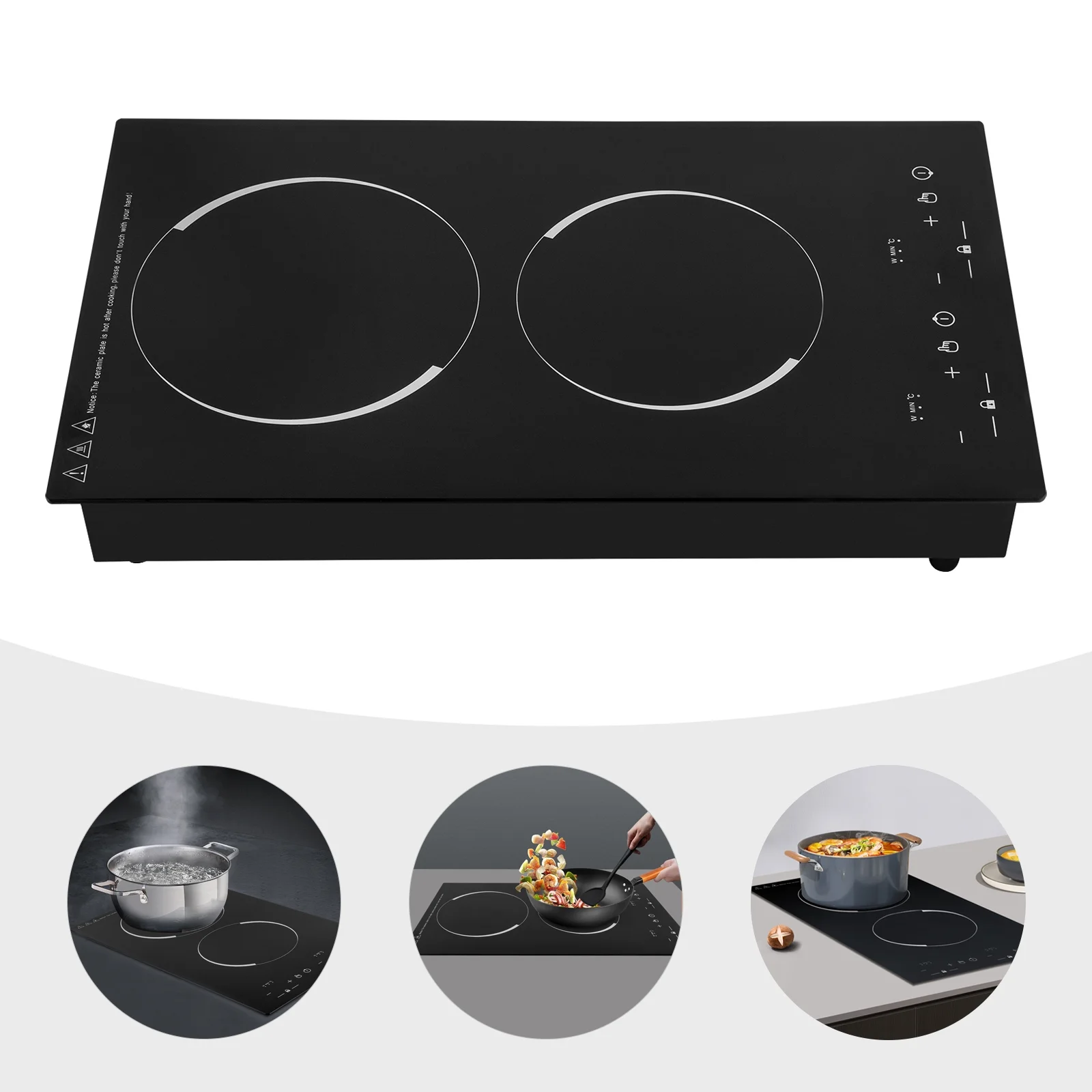 Miumaeov Double Induction Cooktop, Portable Induction Cooker with 2 Burner Independent Control, Ultrathin Body, 9 Temperature, 1200W+1100W-Multiple Power Levels, 2 Hour Timer, Safety Lock