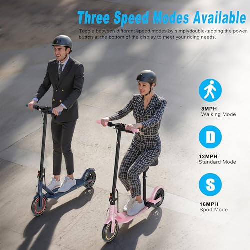 Electric Scooter for Adults with Seat, Folding Commuter E Scooter with 350W Motor, 19MPH Speed, 21 Miles Long Range, Dual Brakes, App Control, Phone Holder, Lightweight Sit Down Scooter for Teens