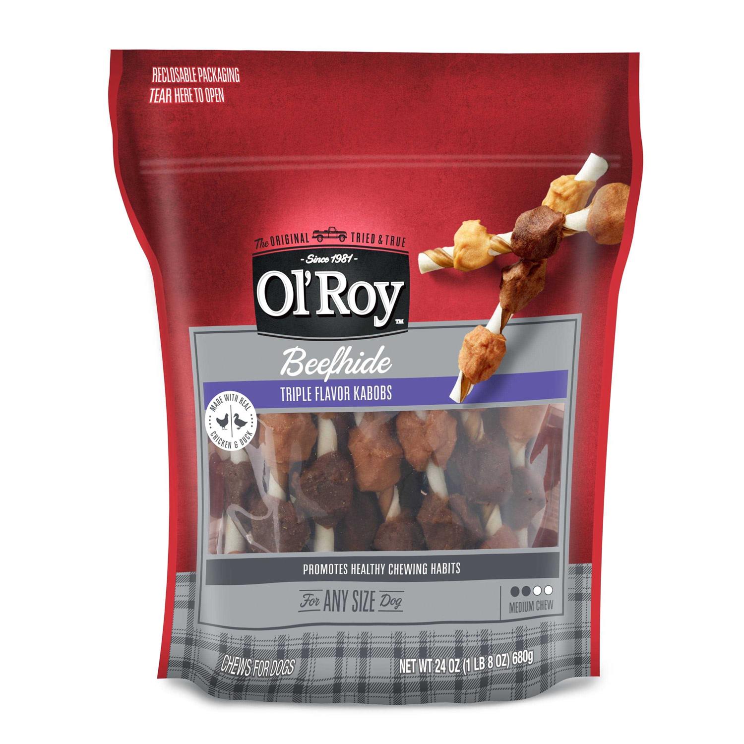 Ol' Roy Triple Flavor Kabobs Rawhide Chews Dry for All Dogs - Pet Supplies online store
