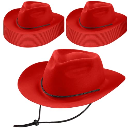 Mepase 24 Pieces Disposable Plastic Western Cowboy Hat Set Felt Wide Brimmed Cowgirl Hats for Men Women Costume Party(Brown)