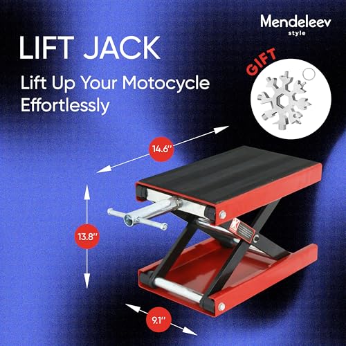 Motorcycle Lift, 1100lb Moto Scissor Lift Jack with Wide Deck T Handle 3/8