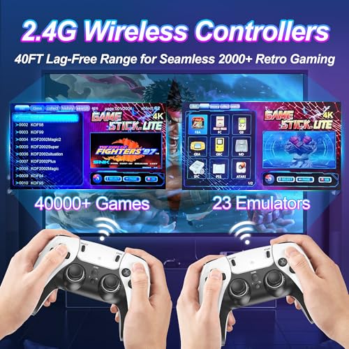 Retro Game Stick with 40,000+ Classic Games, 23 Emulators, 4K HDMI Plug & Play Video Game Console, Dual 2.4G Wireless Controllers, 64GB Handheld Emulator Console for TV, Family, Kids,Gift,White