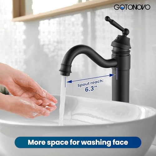 gotonovo Bathroom Vessel Sink Faucet Single Handle Brass Long Reach Bathroom Faucet 1 Hole Deck Mounted Mixer Tap with Pop Up Drain Brushed Nickel