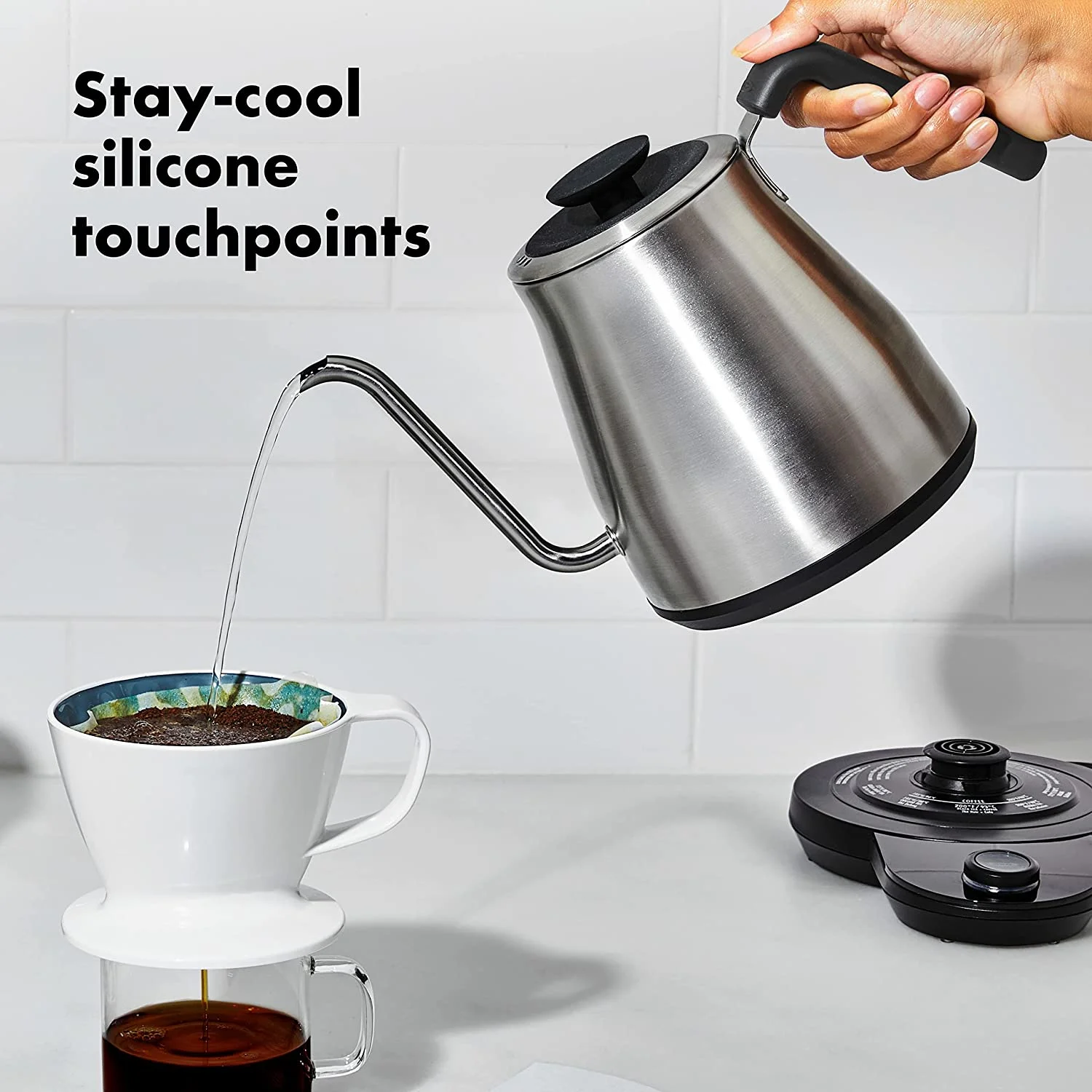 OXO Brew Gooseneck Electric Kettle \u2013 Hot Water Kettle  Pour Over Coffee & Tea Kettle  Adjustable Temperature  Built-In Brew Timer  Stainless Steel  1L\u200B